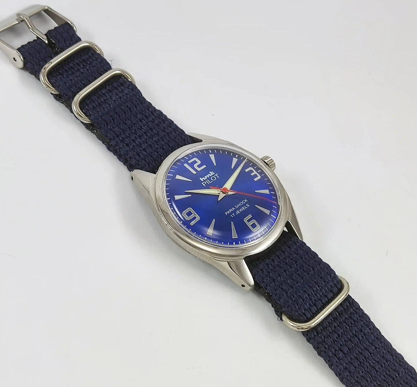 HMT Pilot Para Shock 17 Jewels Blue Dial Handwinding Discover-Diamonds Physical