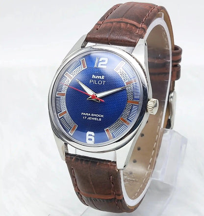 HMT Pilot Para Shock 17 Jewels Blue Dial Mechanical Handwinding - Discover-Diamonds