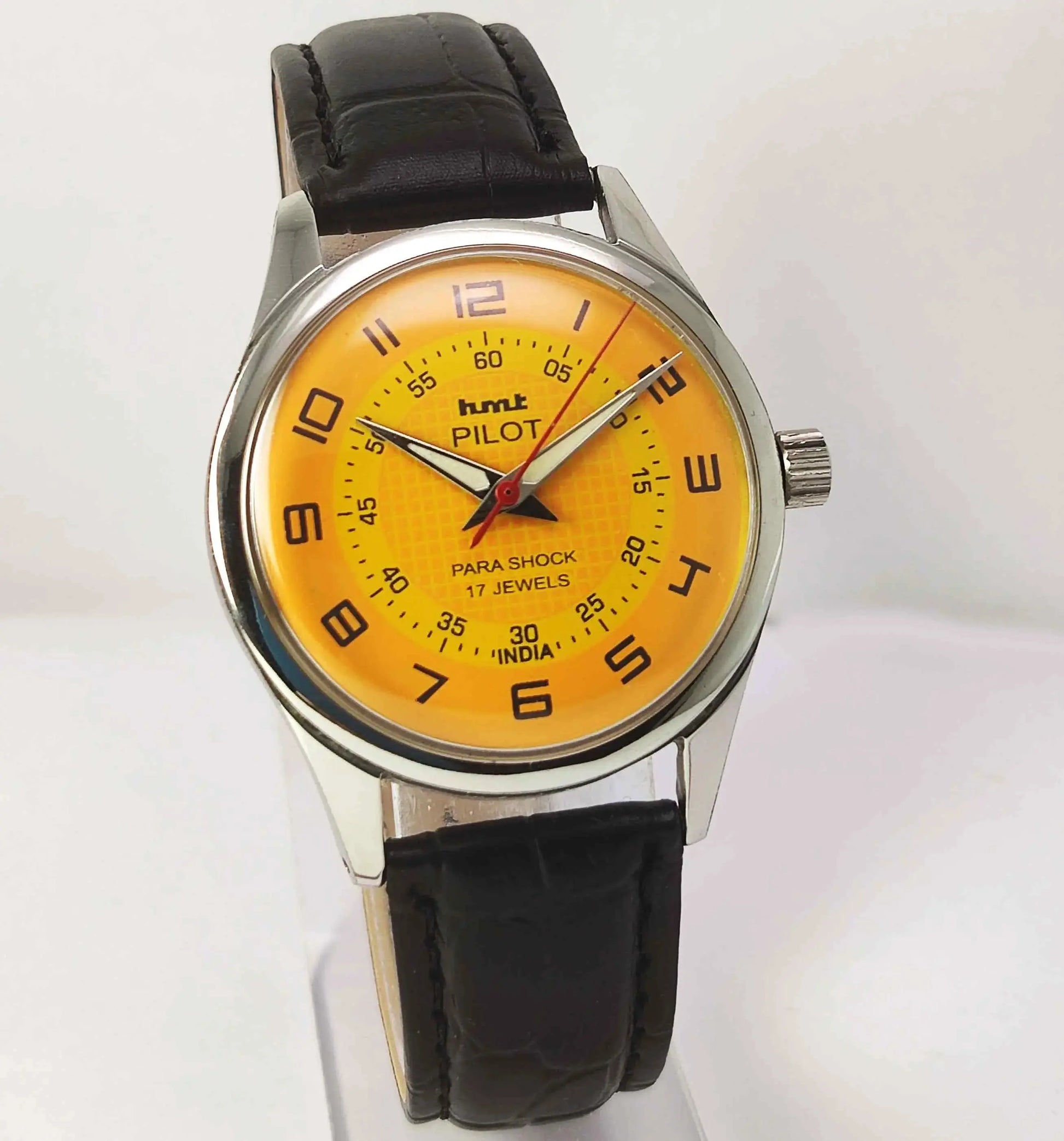 HMT Pilot Yellow Dial Para Shock 17 Jewels Mechanical Handwinding Men's Watch 0231 Discover-Diamonds