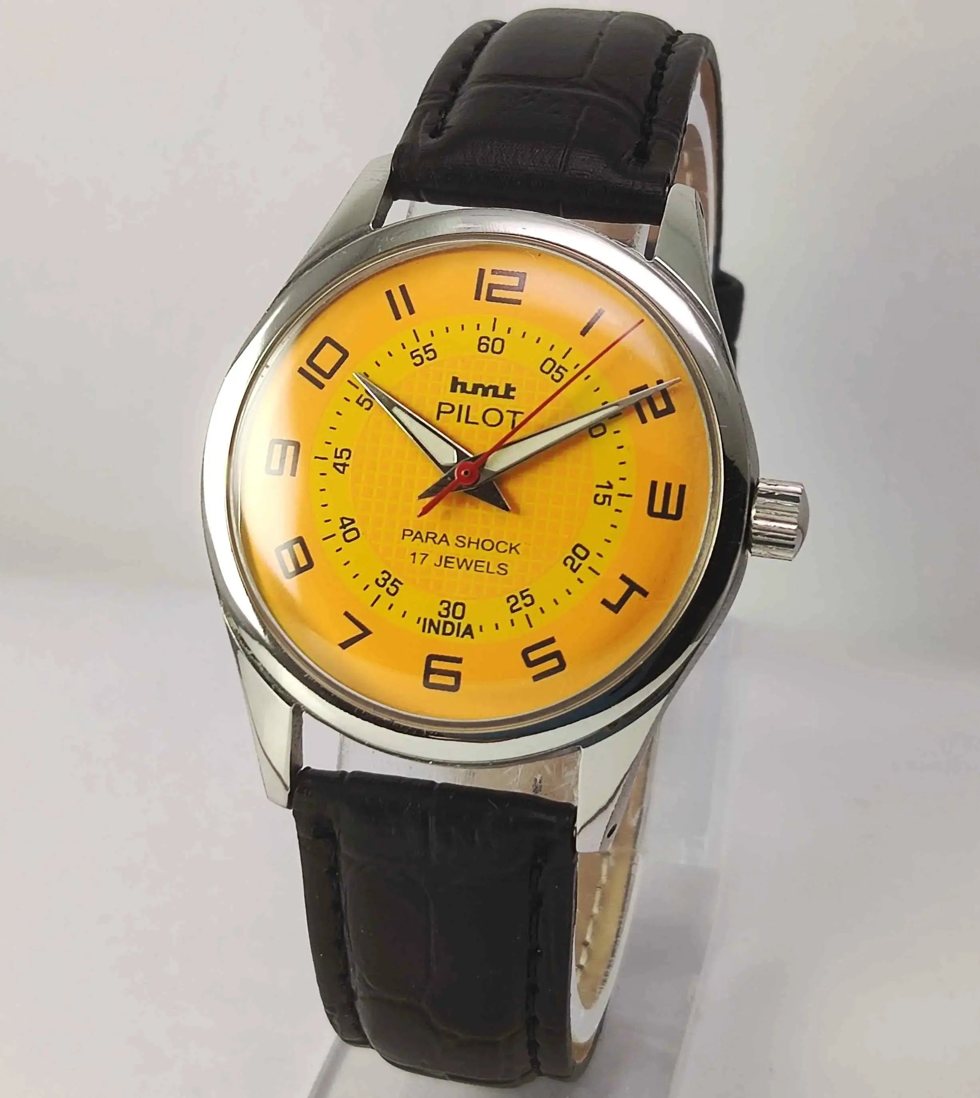 HMT Pilot Yellow Dial Para Shock 17 Jewels Mechanical Handwinding Men's Watch 0231 Discover-Diamonds