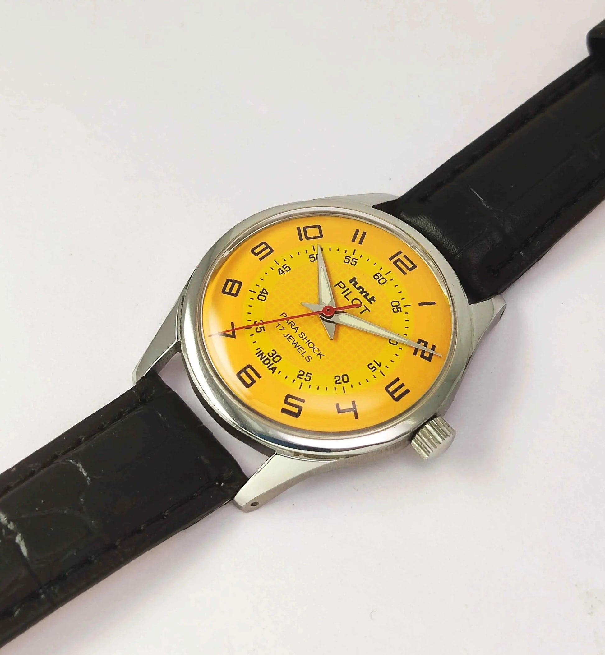 HMT Pilot Yellow Dial Para Shock 17 Jewels Mechanical Handwinding Men's Watch 0231 Discover-Diamonds