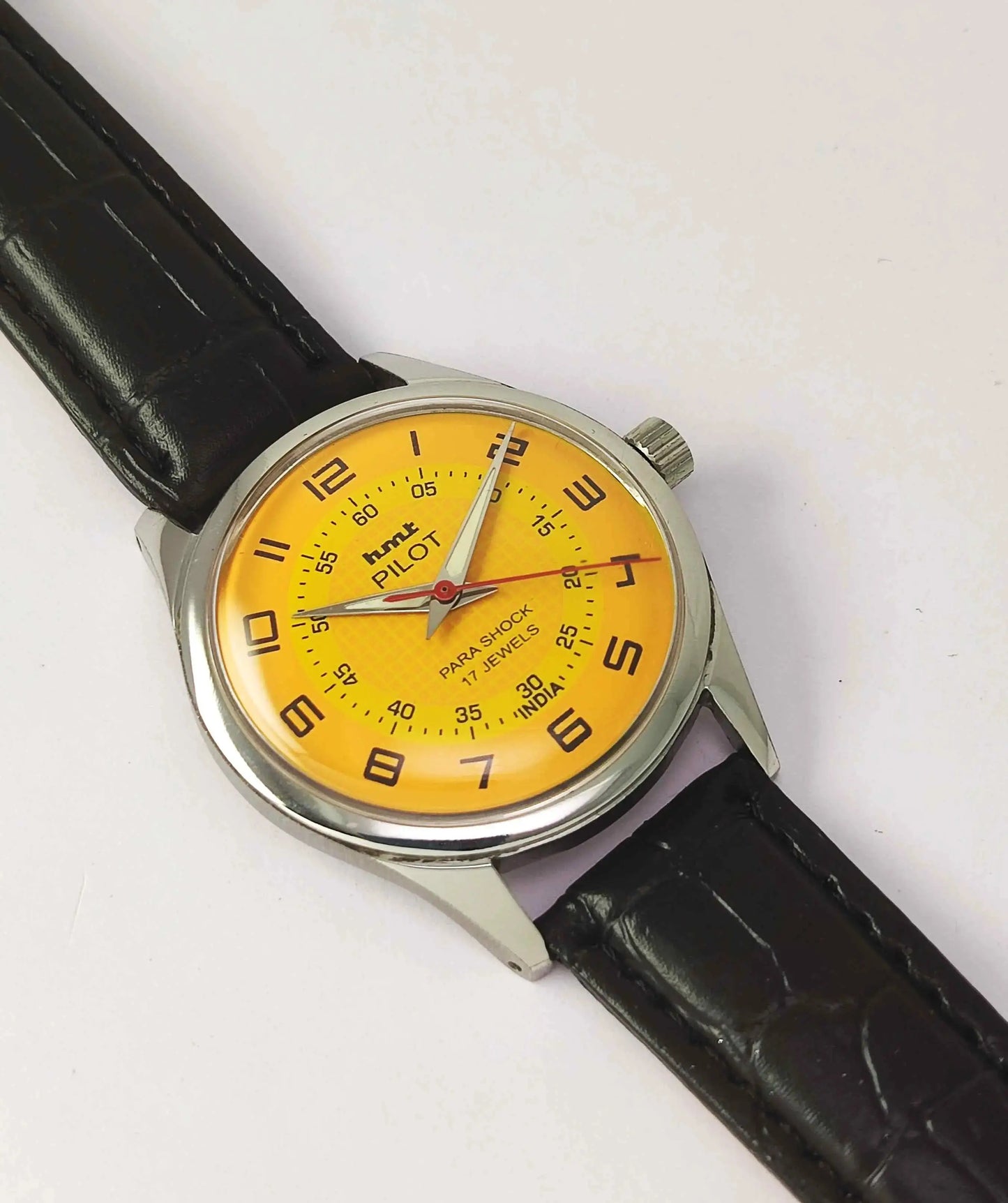 HMT Pilot Yellow Dial Para Shock 17 Jewels Mechanical Handwinding Men's Watch 0231 Discover-Diamonds