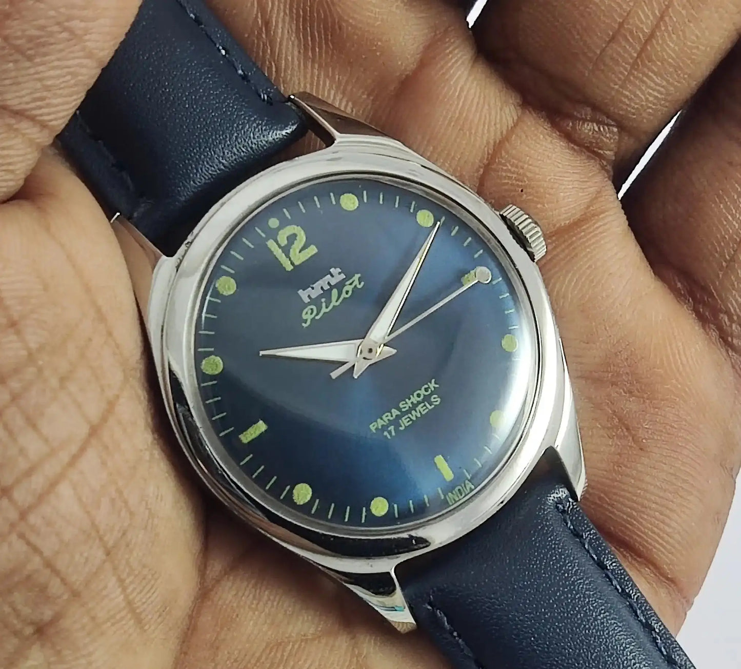 HMT Pilot Para Shock 17 Jewels Deep Blue Dial Handwinding Watch Discover-Diamonds