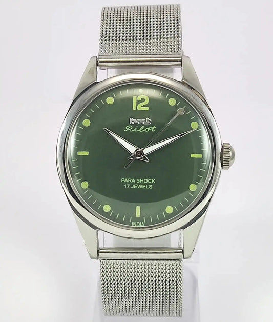 HMT Pilot Para Shock 17 Jewels Green Dial Handwinding Men's Watch Discover-Diamonds