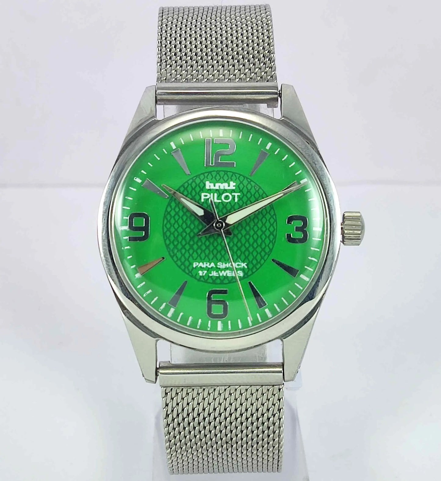 HMT Pilot Para Shock 17 Jewels Green Dial Mechanical Hand winding Men's Wrist Watch Discover-Diamonds