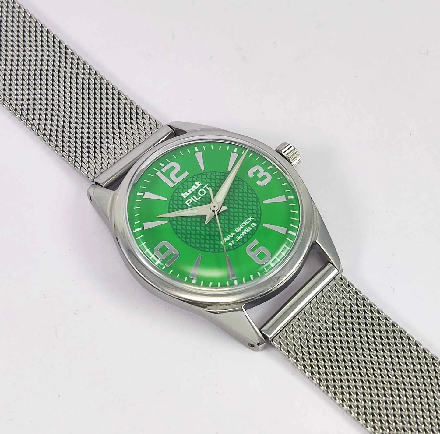 HMT Pilot Para Shock 17 Jewels Green Dial Mechanical Hand winding Men's Wrist Watch Discover-Diamonds