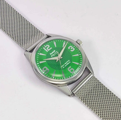 HMT Pilot Para Shock 17 Jewels Green Dial Mechanical Hand winding Men's Wrist Watch Discover-Diamonds