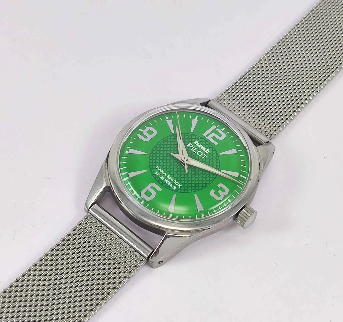 HMT Pilot Para Shock 17 Jewels Green Dial Mechanical Hand winding Men's Wrist Watch Discover-Diamonds