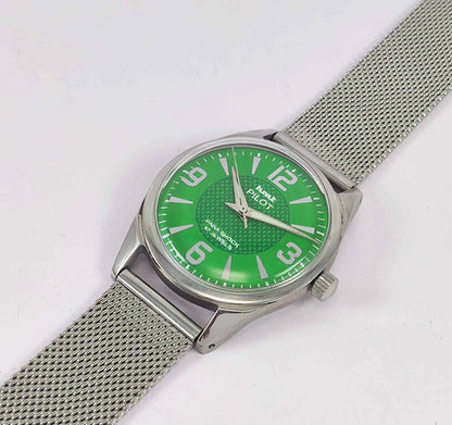 HMT Pilot Para Shock 17 Jewels Green Dial Mechanical Hand winding Men's Wrist Watch Discover-Diamonds