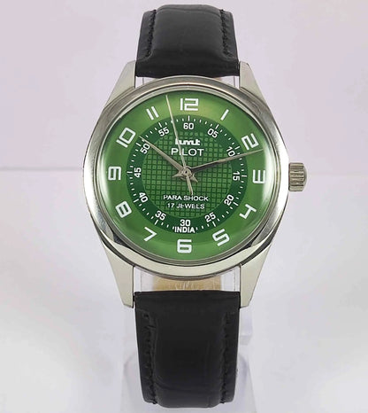 HMT Pilot Para Shock 17 Jewels Green Dial Mechanical Handwinding Men's Watch 0231 Discover-Diamonds