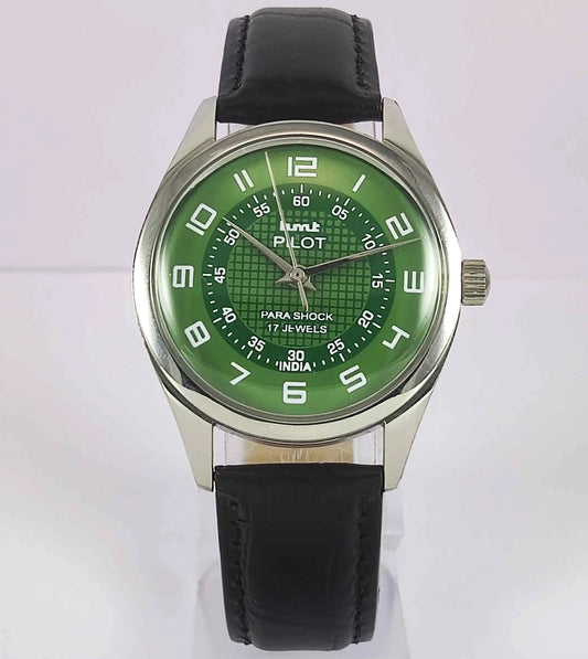 HMT Pilot Para Shock 17 Jewels Green Dial Mechanical Handwinding Men's Watch 0231 Discover-Diamonds