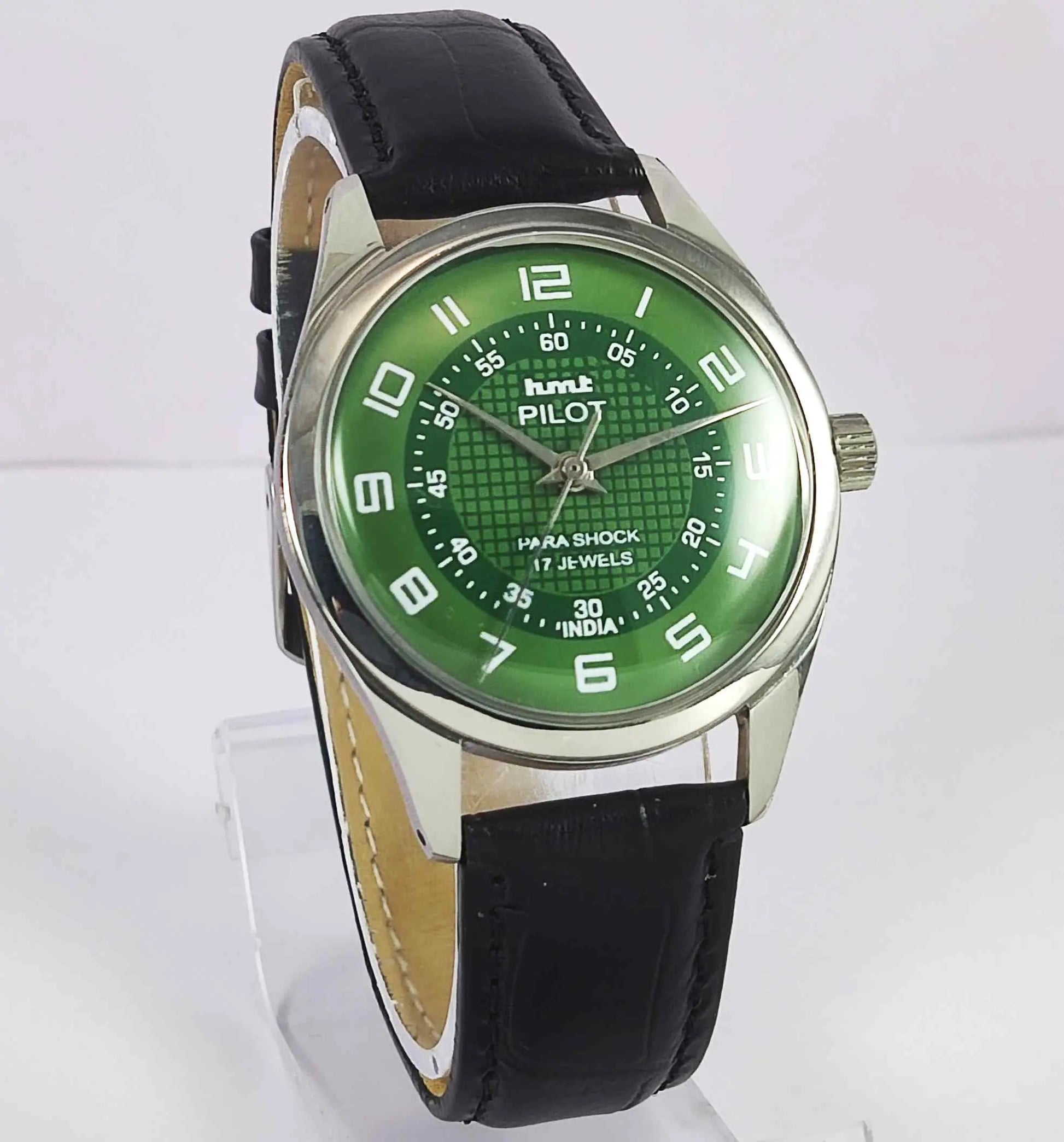 HMT Pilot Para Shock 17 Jewels Green Dial Mechanical Handwinding Men's Watch 0231 Discover-Diamonds