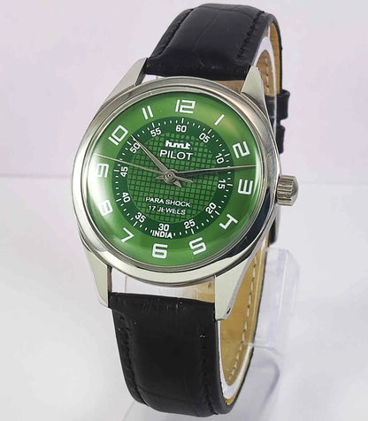 HMT Pilot Para Shock 17 Jewels Green Dial Mechanical Handwinding Men's Watch 0231 Discover-Diamonds