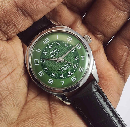 HMT Pilot Para Shock 17 Jewels Green Dial Mechanical Handwinding Men's Watch 0231 Discover-Diamonds