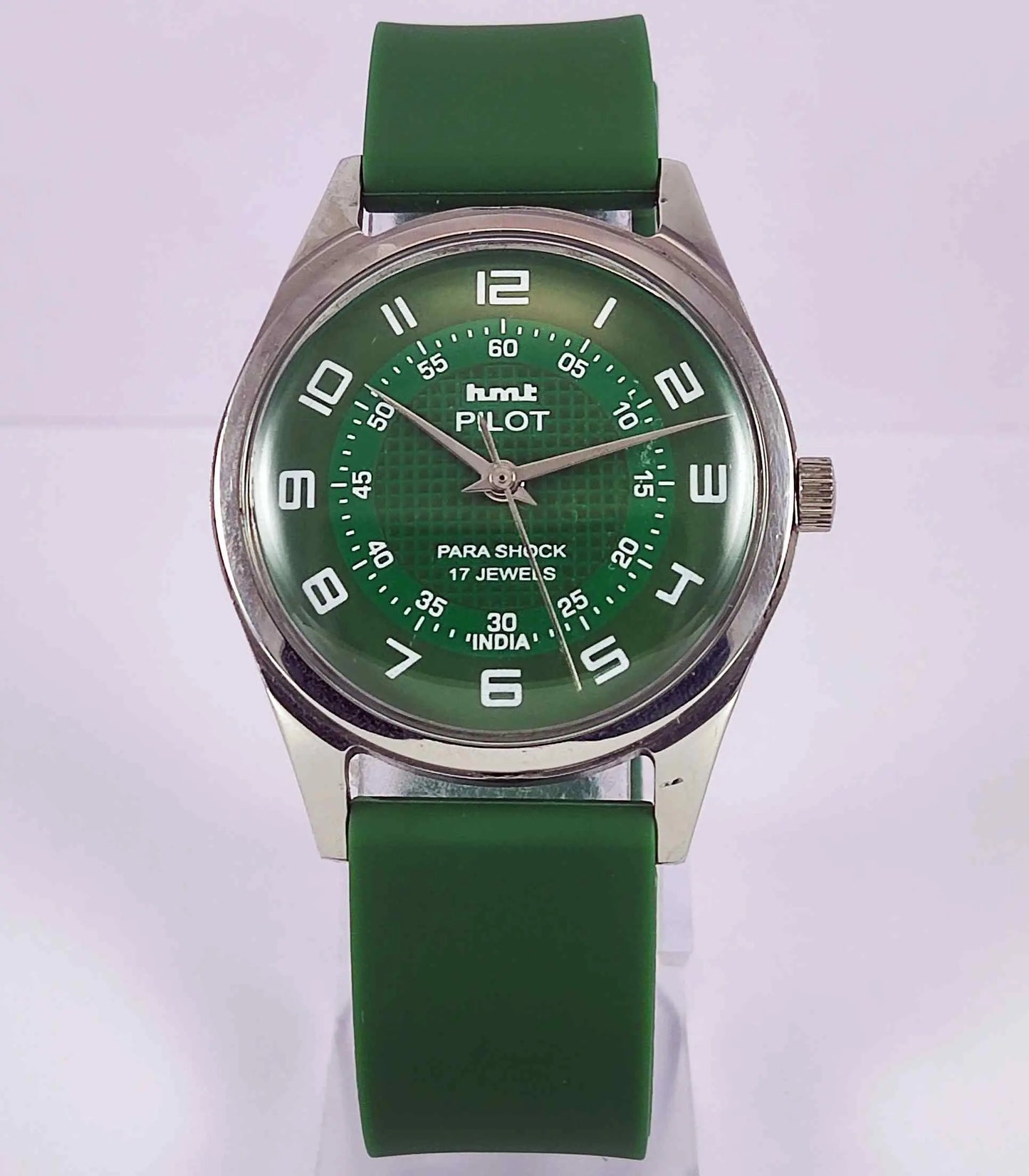 HMT Pilot Para Shock 17 Jewels Green Dial Mechanical Handwinding Men's Watch 0231 Discover-Diamonds