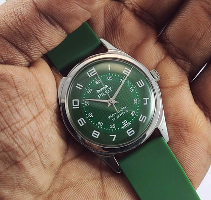 HMT Pilot Para Shock 17 Jewels Green Dial Mechanical Handwinding Men's Watch 0231 Discover-Diamonds