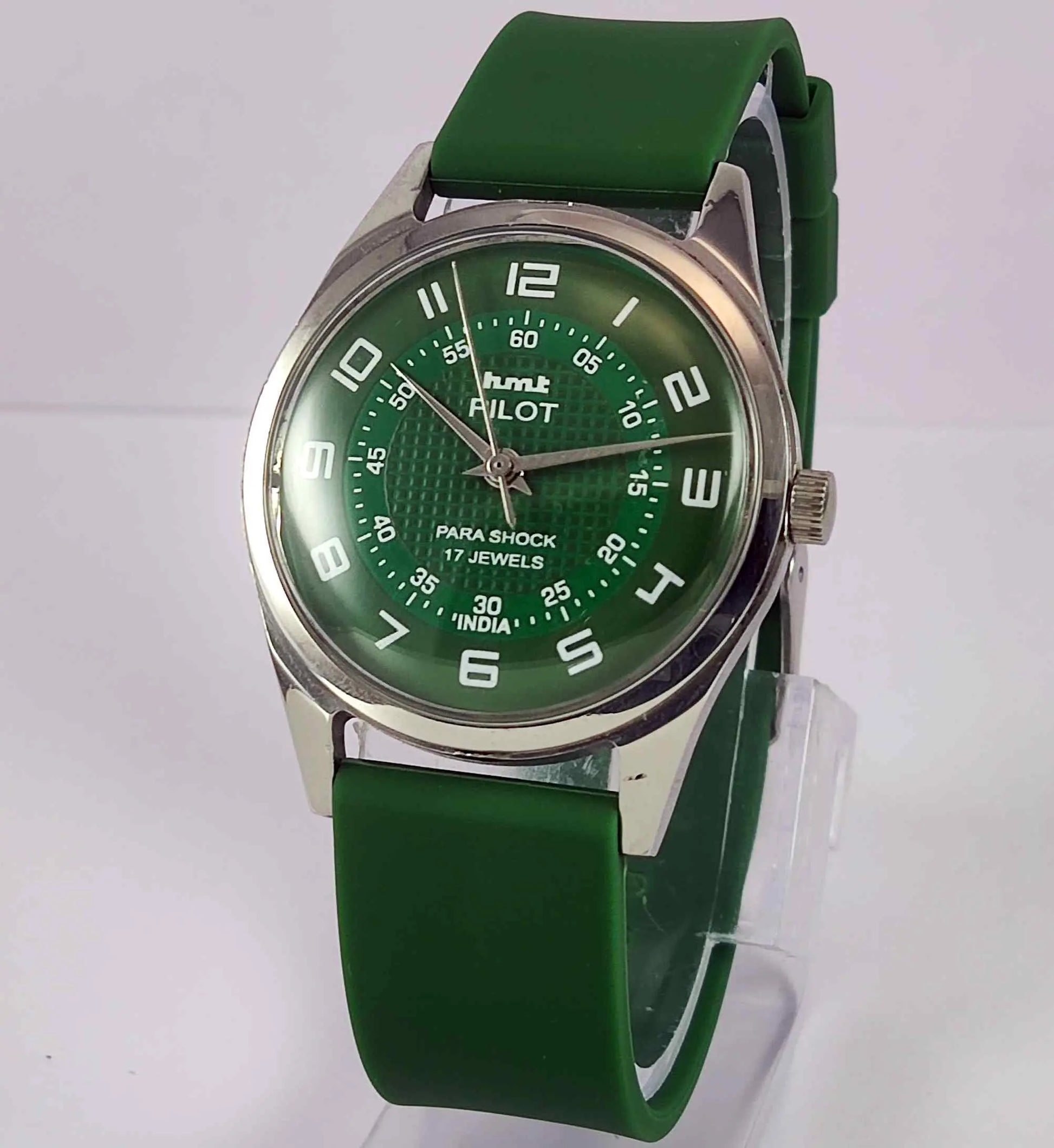 HMT Pilot Para Shock 17 Jewels Green Dial Mechanical Handwinding Men's Watch 0231 Discover-Diamonds