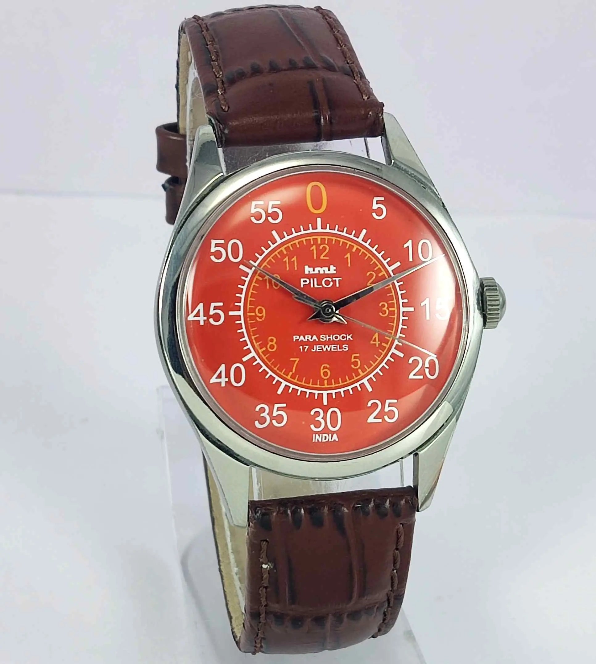 HMT Pilot Para Shock 17 Jewels Red Numerials Dial Mechanical Hand winding Men's Watch Discover-Diamonds