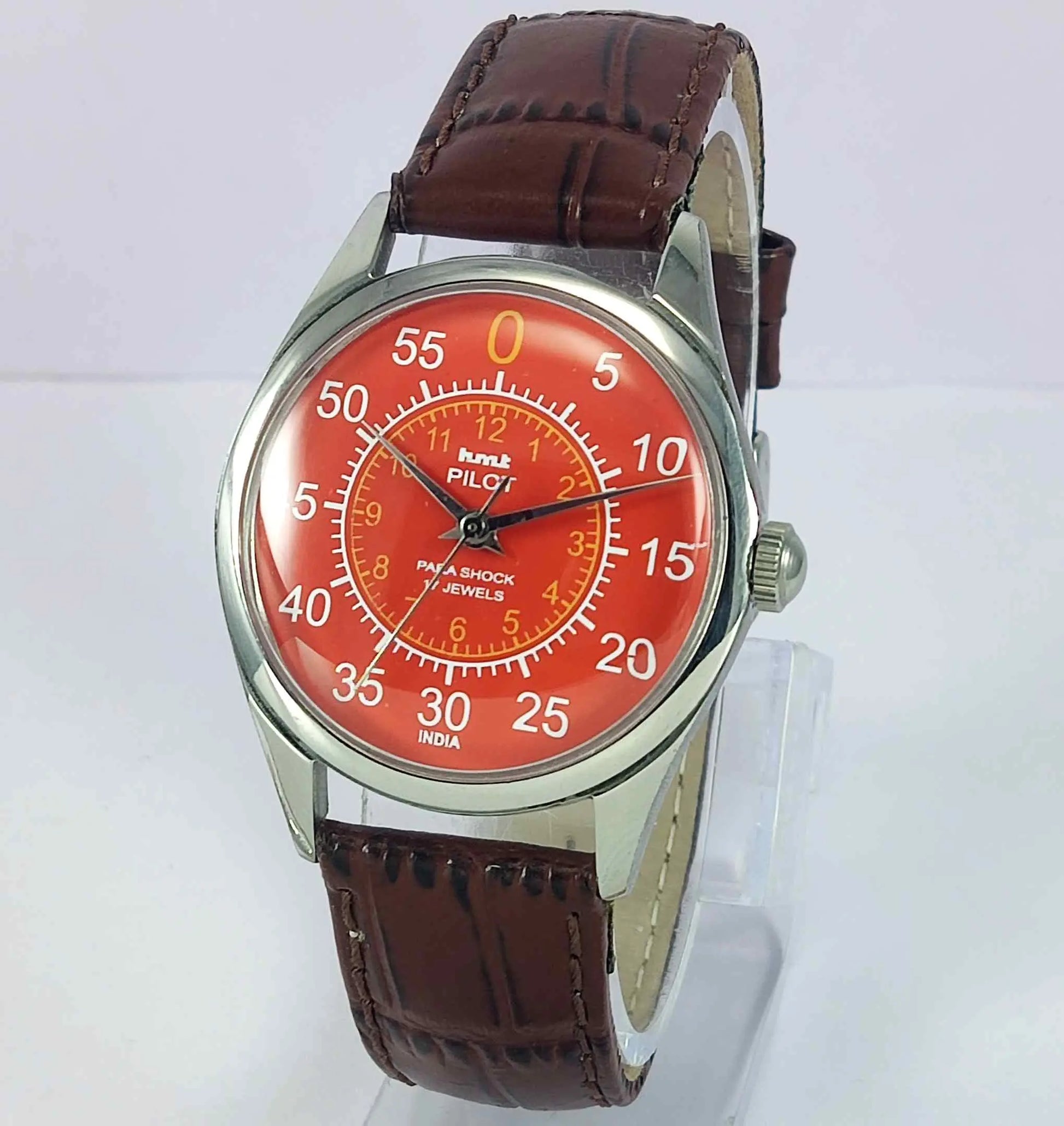 HMT Pilot Para Shock 17 Jewels Red Numerials Dial Mechanical Hand winding Men's Watch Discover-Diamonds