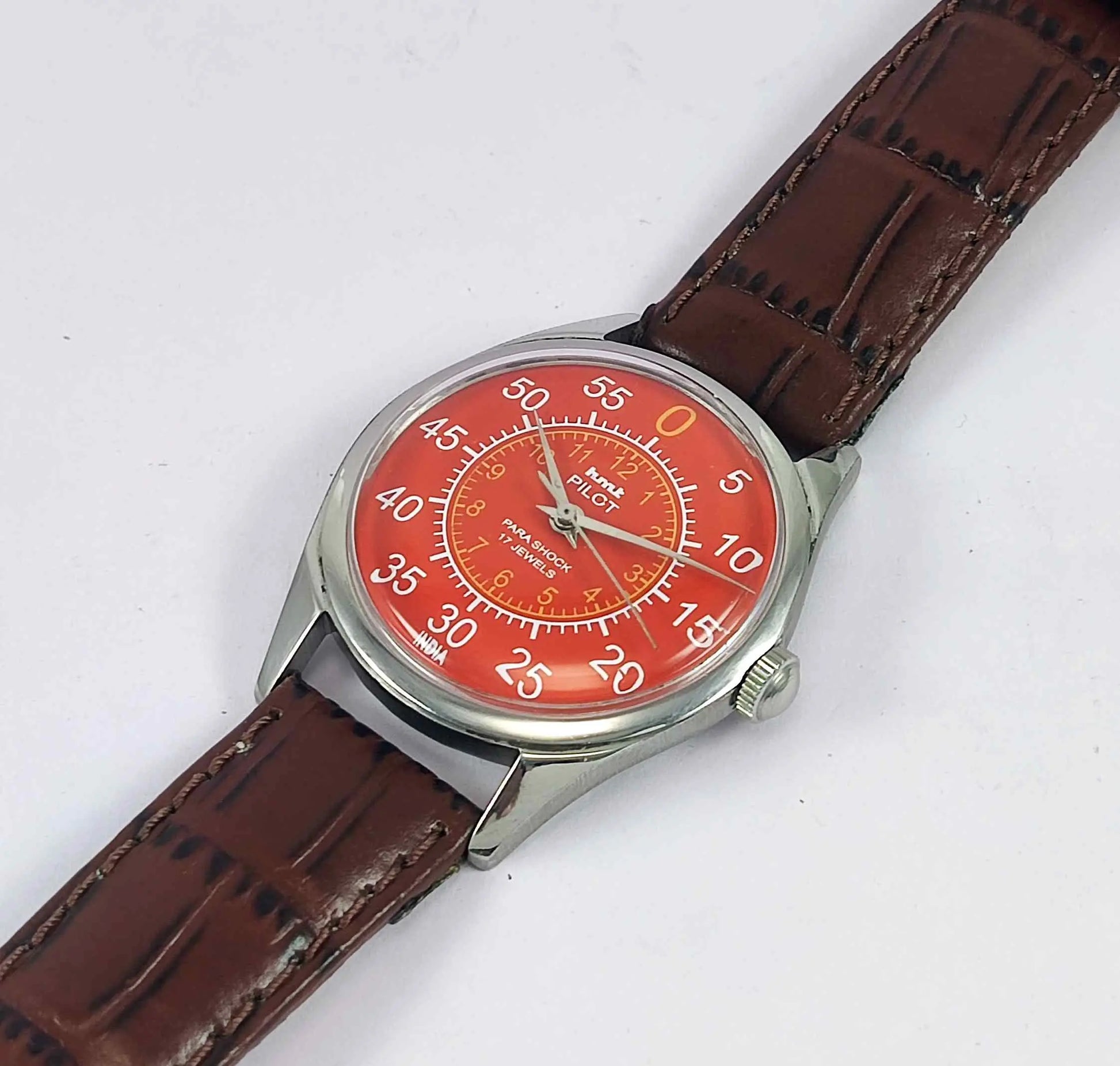 HMT Pilot Para Shock 17 Jewels Red Numerials Dial Mechanical Hand winding Men's Watch Discover-Diamonds