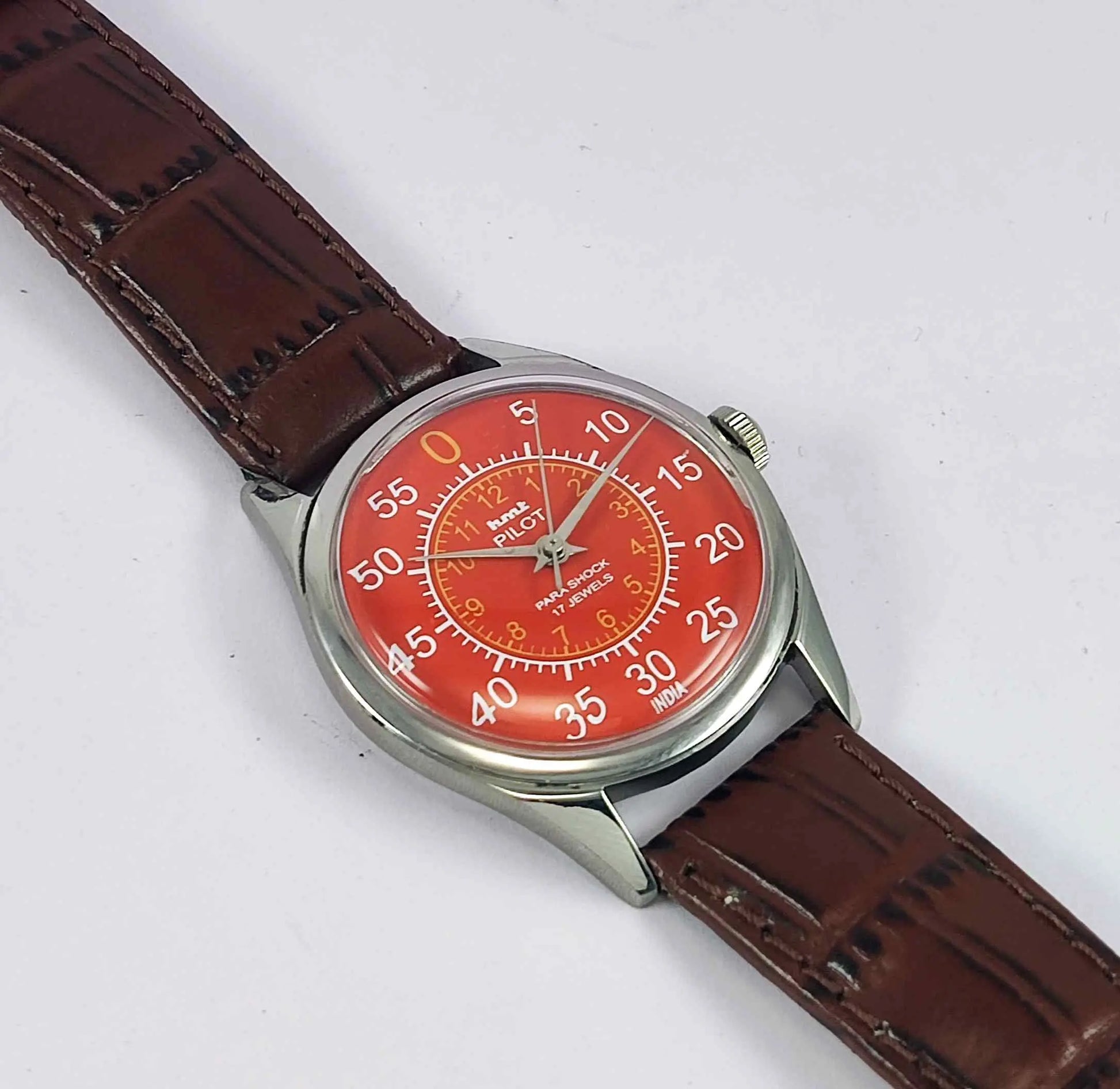 HMT Pilot Para Shock 17 Jewels Red Numerials Dial Mechanical Hand winding Men's Watch Discover-Diamonds