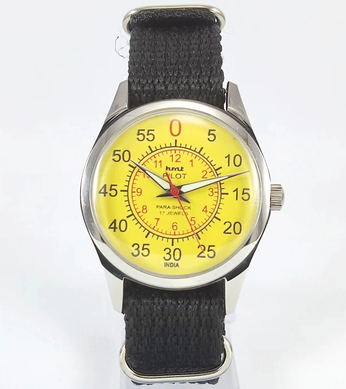 HMT Pilot Para Shock 17 Jewels Sun Yellow Dial Handwinding Transparent Back Discover-Diamonds Physical