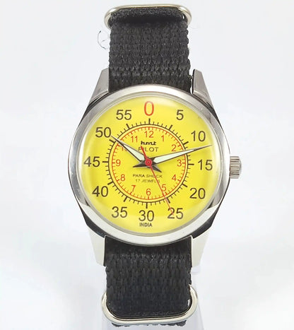 HMT Pilot Para Shock 17 Jewels Sun Yellow Dial Handwinding Transparent Back Discover-Diamonds Physical
