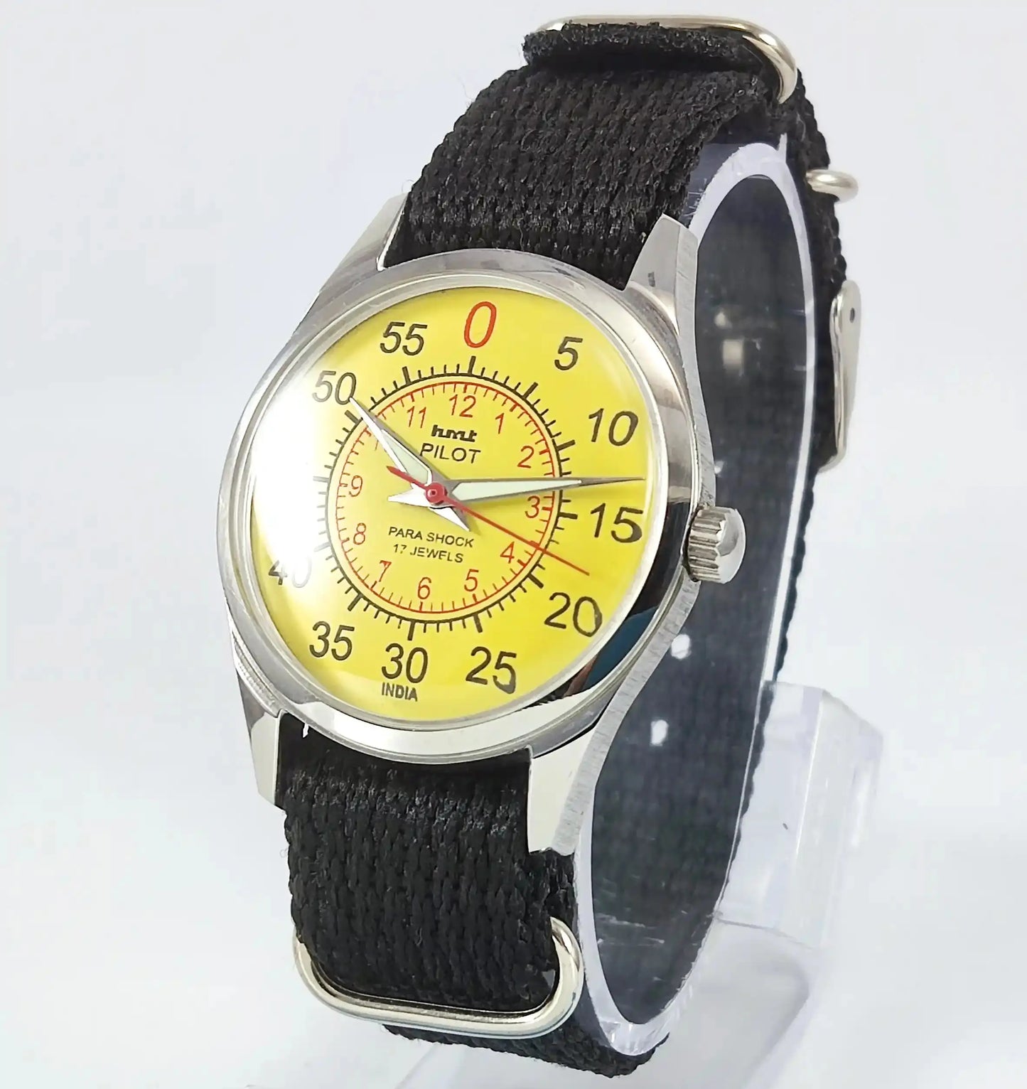 HMT Pilot Para Shock 17 Jewels Sun Yellow Dial Handwinding Transparent Back Discover-Diamonds Physical