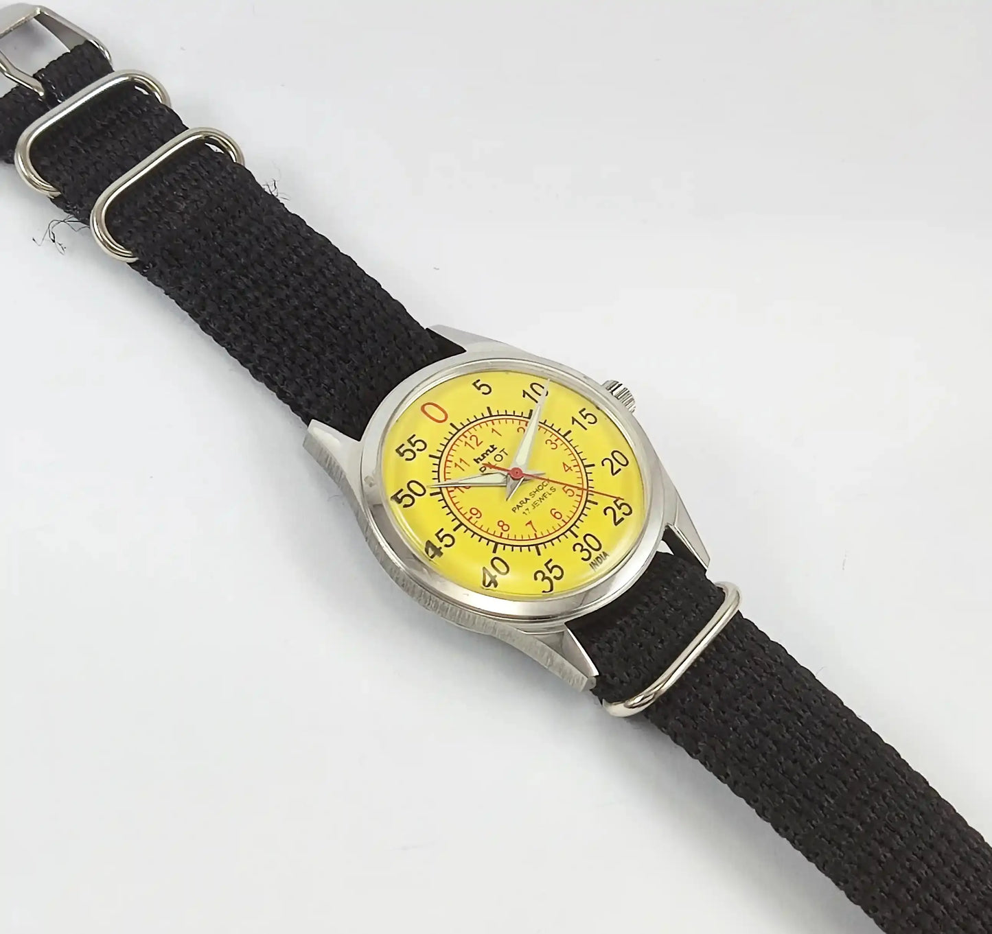 HMT Pilot Para Shock 17 Jewels Sun Yellow Dial Handwinding Transparent Back Discover-Diamonds Physical