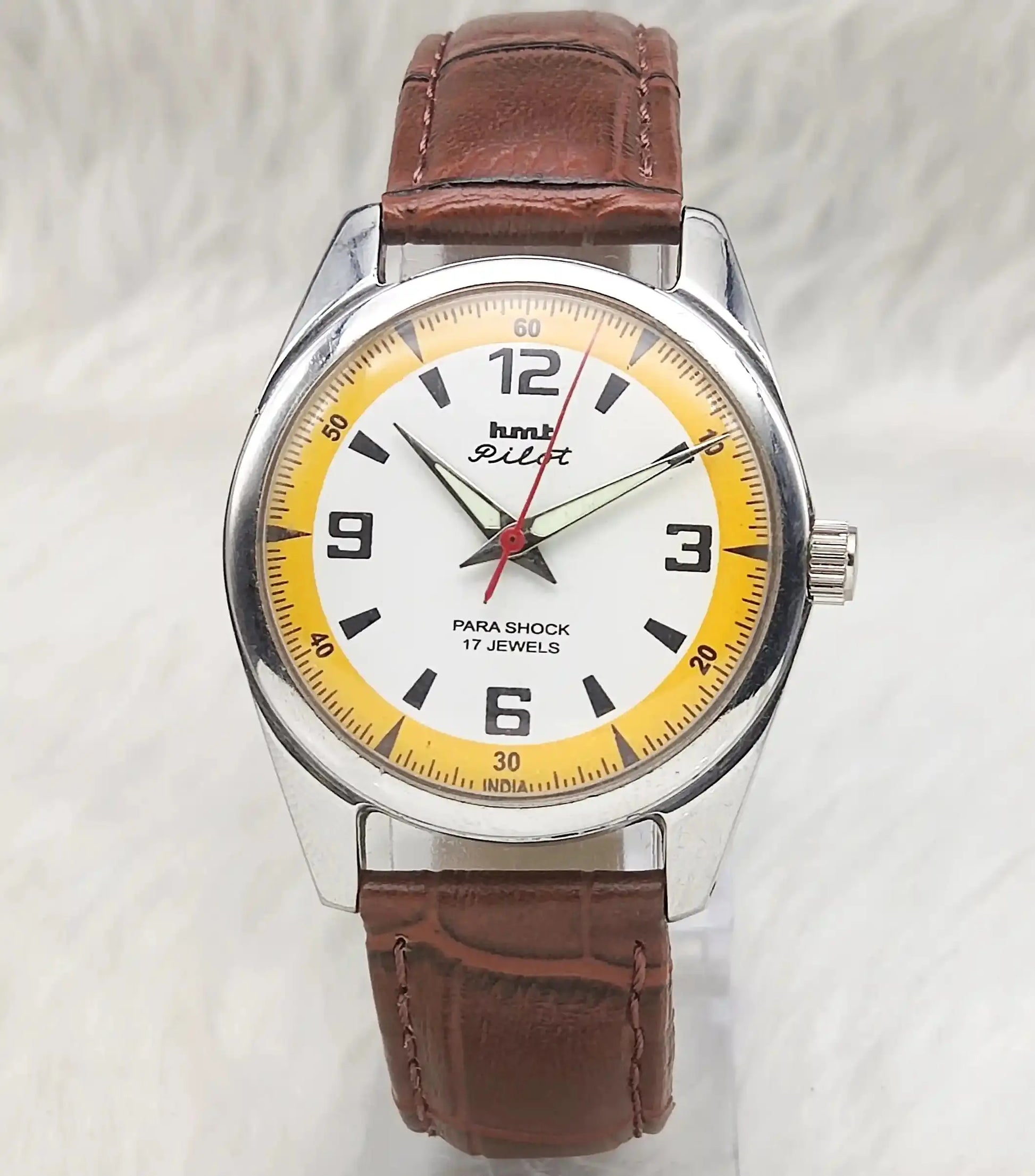 HMT Pilot Para Shock 17 Jewels White Dial Handwinding Men's Watch