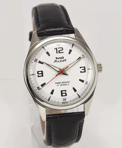 HMT Pilot Para Shock 17 Jewels White Dial Mechanical Hand winding Men's Wrist Watch Discover-Diamonds