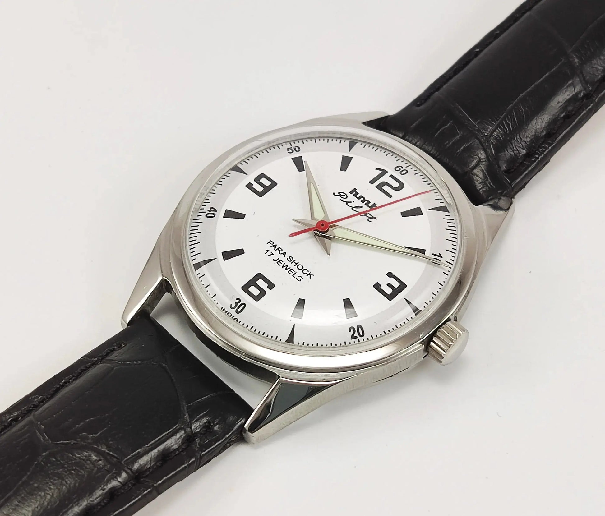HMT Pilot Para Shock 17 Jewels White Dial Mechanical Hand winding Men's Wrist Watch Discover-Diamonds