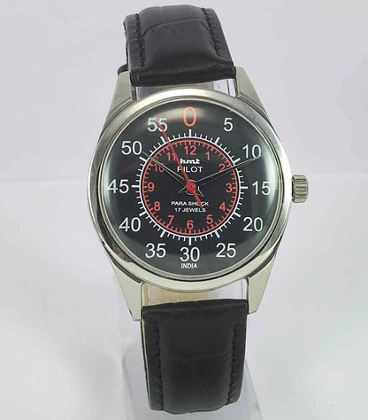 HMT Pilot Para Shock 17 Jewels Black Dial Mechanical Handwinding Men's Wrist Watch 0231 Discover-Diamonds