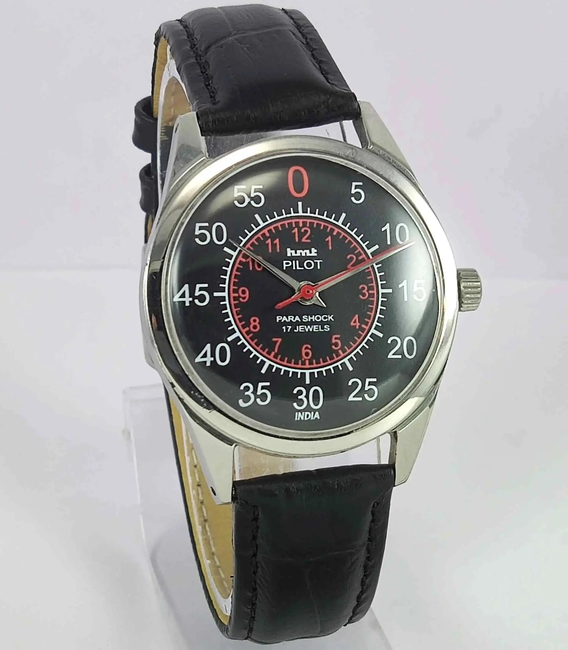 HMT Pilot Para Shock 17 Jewels Black Dial Mechanical Handwinding Men's Wrist Watch 0231 Discover-Diamonds