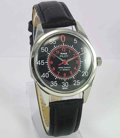 HMT Pilot Para Shock 17 Jewels Black Dial Mechanical Handwinding Men's Wrist Watch 0231 Discover-Diamonds