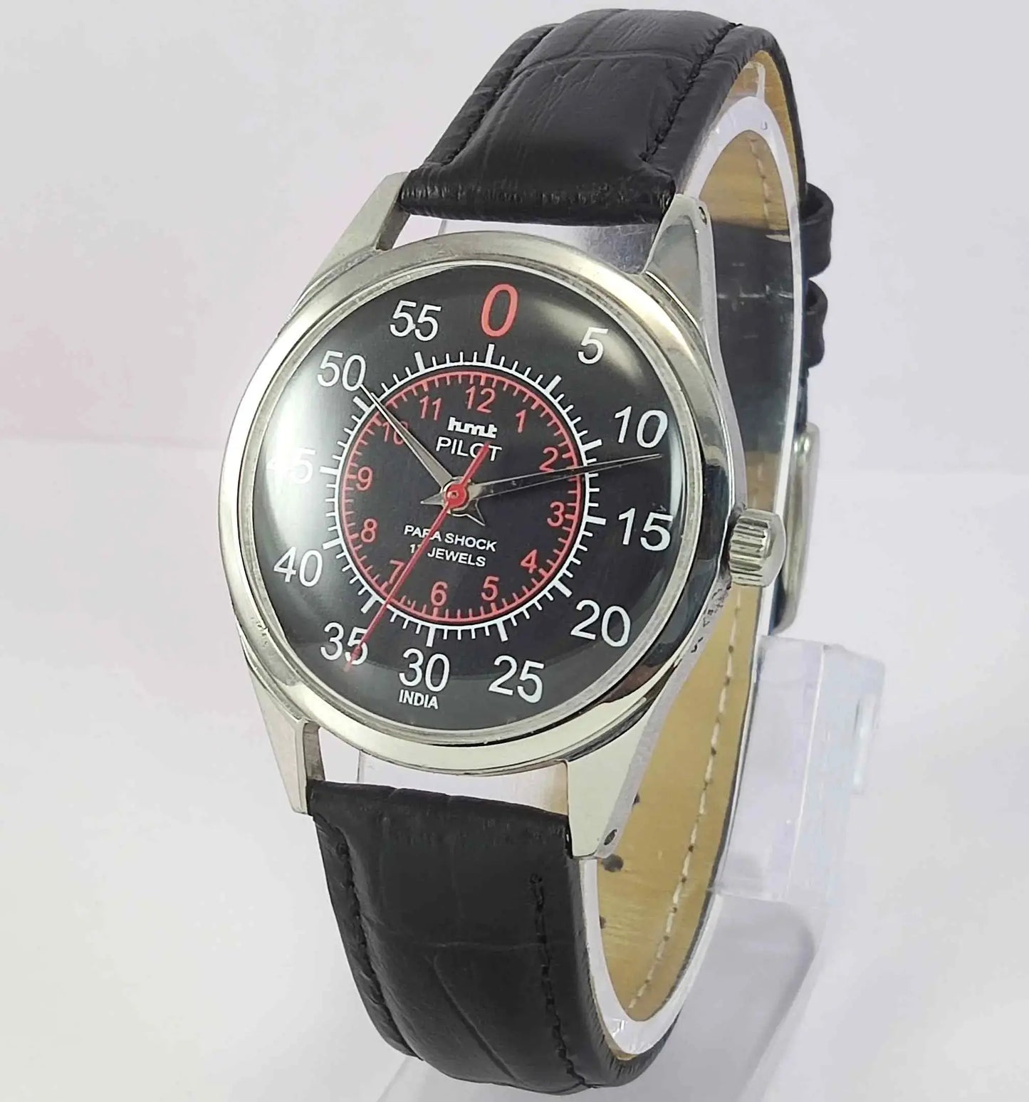 HMT Pilot Para Shock 17 Jewels Black Dial Mechanical Handwinding Men's Wrist Watch 0231 Discover-Diamonds