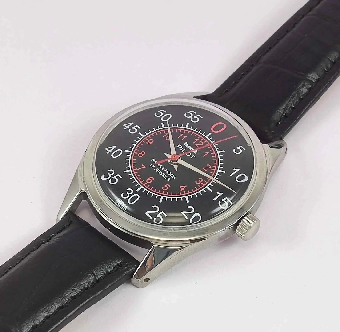 HMT Pilot Para Shock 17 Jewels Black Dial Mechanical Handwinding Men's Wrist Watch 0231 Discover-Diamonds