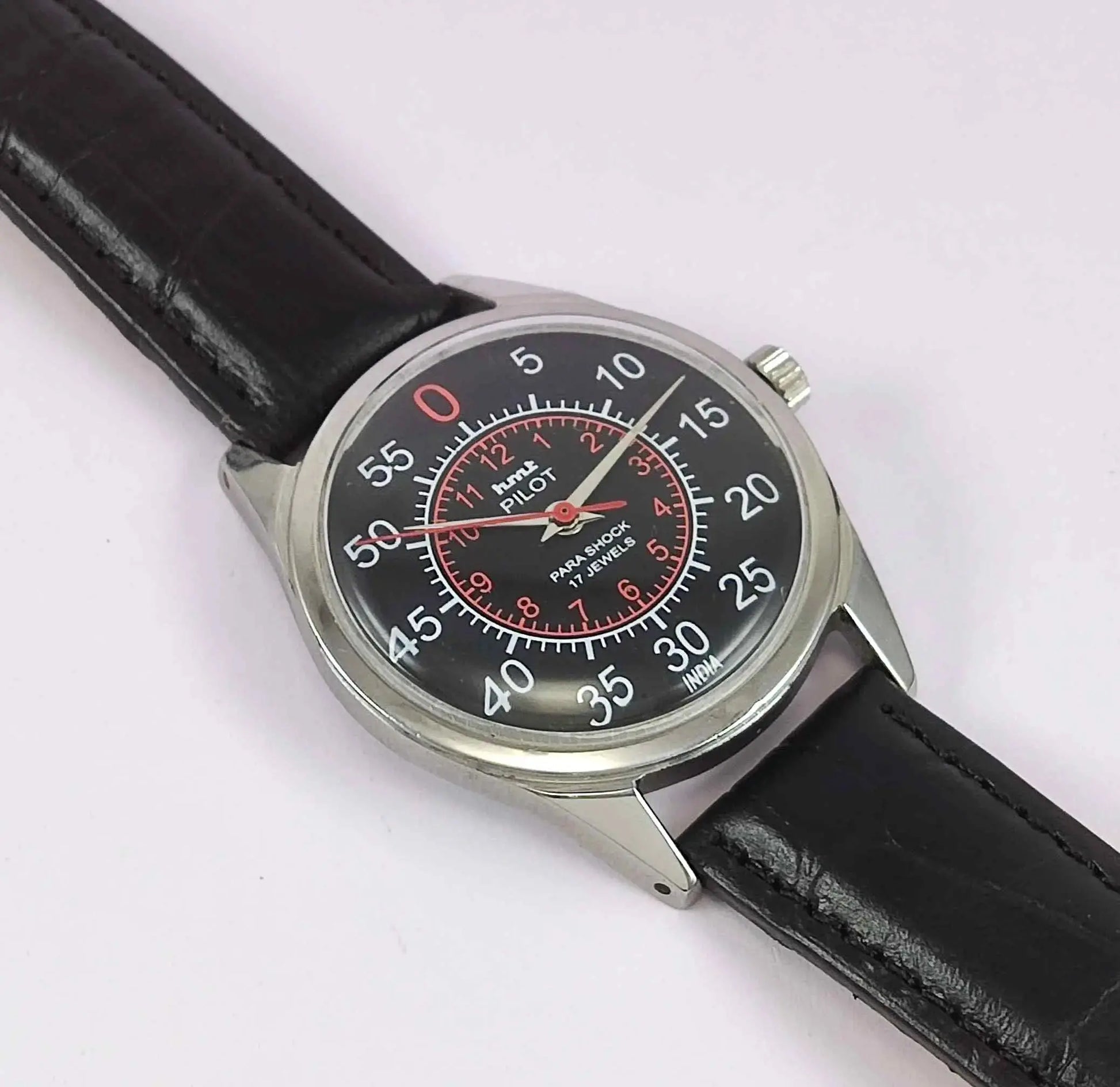 HMT Pilot Para Shock 17 Jewels Black Dial Mechanical Handwinding Men's Wrist Watch 0231 Discover-Diamonds