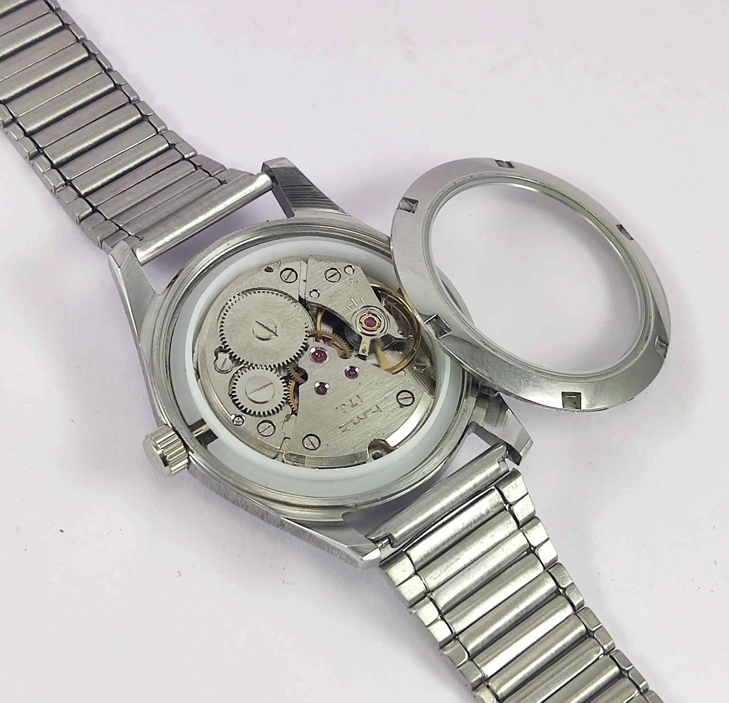 HMT Pilot Para Shock 17 Jewels White Dial Transparent back Mechanical Handwinding Men's Watch 0231 Discover-Diamonds