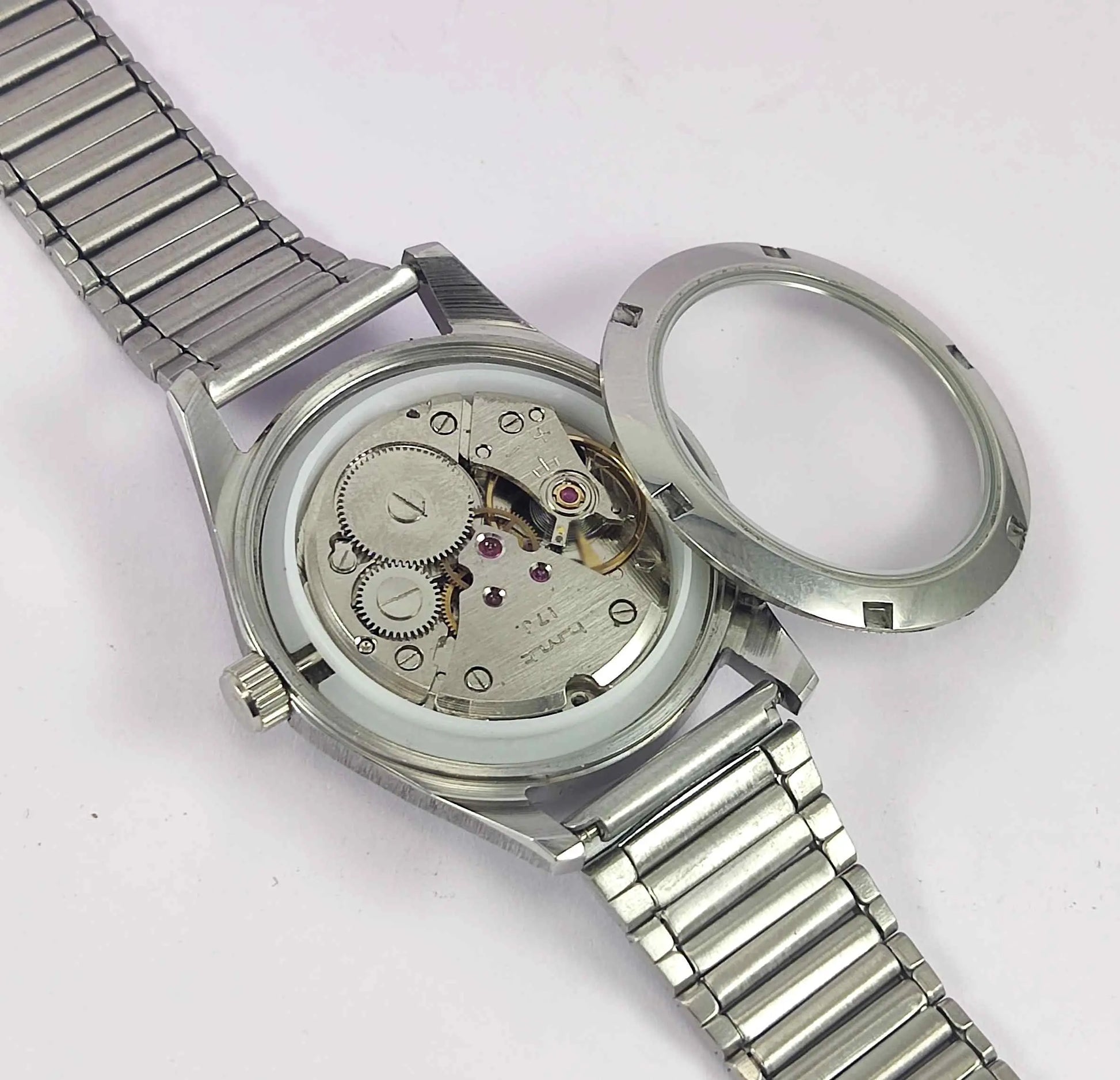 HMT Pilot Para Shock 17 Jewels White Dial Transparent back Mechanical Handwinding Men's Watch 0231 Discover-Diamonds