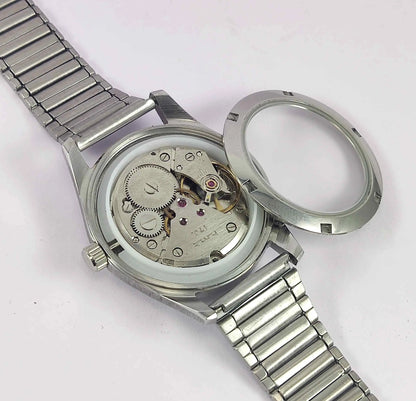 HMT Pilot Para Shock 17 Jewels White Dial Transparent back Mechanical Handwinding Men's Watch 0231 Discover-Diamonds