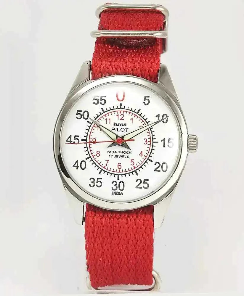 HMT Pilot Para Shock 17 Jewels White English Sub Numerals Dial Handwinding Watch