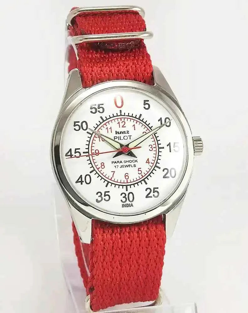 HMT Pilot Para Shock 17 Jewels White English Sub Numerals Dial Handwinding Watch