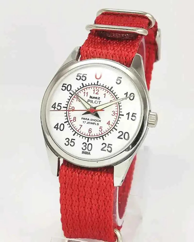 HMT Pilot Para Shock 17 Jewels White English Sub Numerals Dial Handwinding Watch