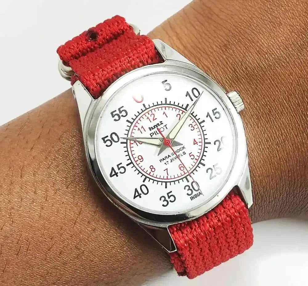 HMT Pilot Para Shock 17 Jewels White English Sub Numerals Dial Handwinding Watch