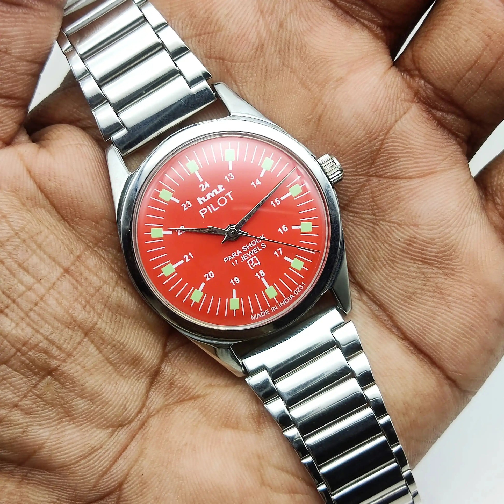 HMT Pilot Red Stick-English Numerals Dial 17 Jewels Watch