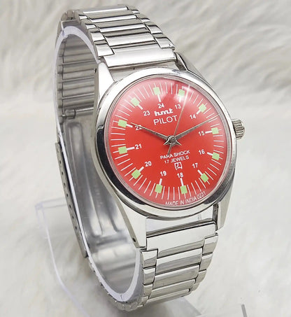 HMT Pilot Red Stick-English Numerals Dial 17 Jewels Watch