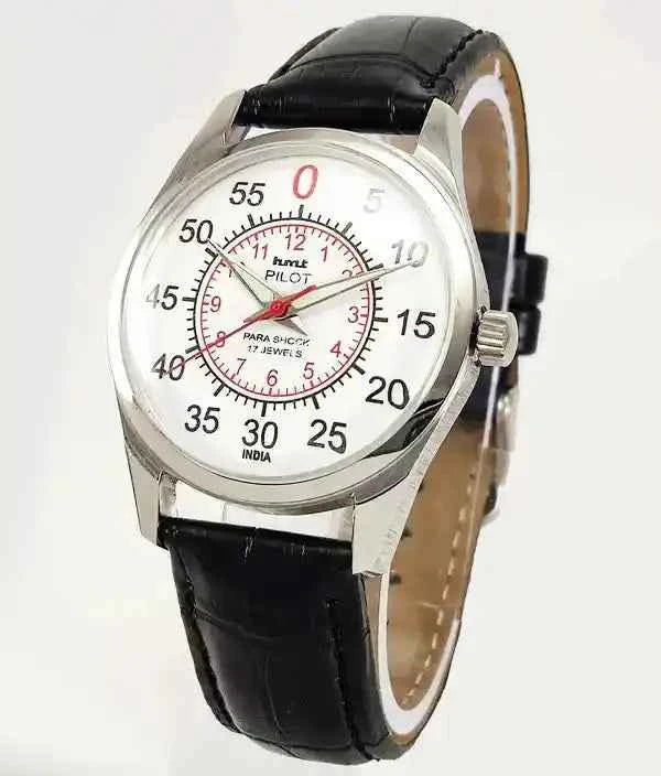 HMT Pilot stainless steel case polished bezel side view