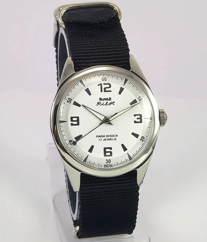 HMT Pilot White Dial Para Shock 17 Jewels Handwinding Men's Watch Discover-Diamonds