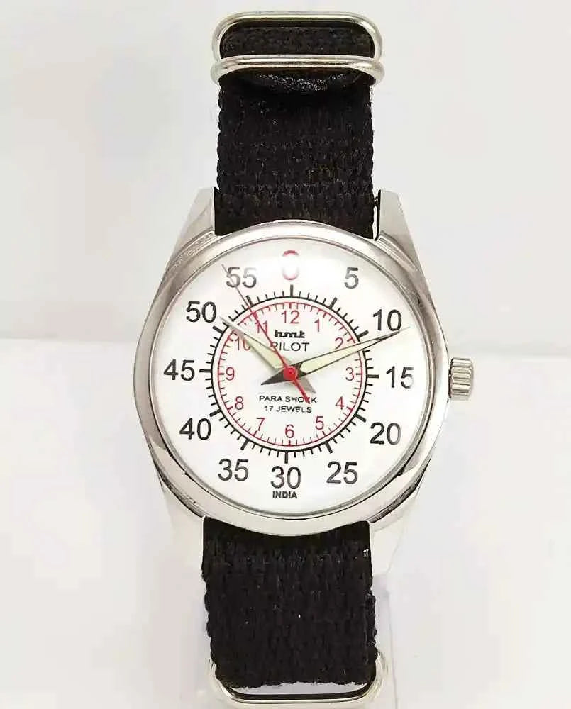 HMT Pilot White English Sub Numerals Dial Para Shock 17 Jewels Mechanical Handwinding Watch